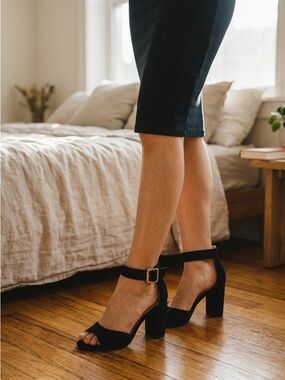 Classic Black Block Heel Ankle Strap Sandals